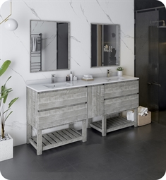 Fresca FVN31-301230ASH-FS Formosa 72" Floor Standing Double Sink Modern Bathroom Vanity with Open Bottom & Mirrors in Ash