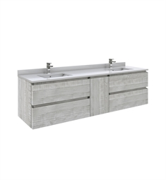Fresca FCB31-301230ASH-U Formosa 72" Wall Hung Double Sink Modern Bathroom Cabinet with Top & Sink in Ash