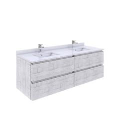 Fresca FCB31-3030RWH-U Formosa 60" Wall Hung Double Sink Modern Bathroom Cabinet with Top & Sink in Rustic White