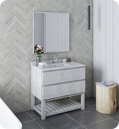 Fresca FVN3136RWH-FS Formosa 36" Floor Standing Modern Bathroom Vanity with Open Bottom & Mirror in Rustic White