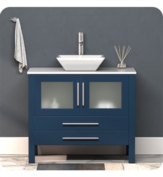Cambridge Plumbing 8111S Patriot 34 5/8" Free Standing Solid Wood and Porcelain Single Vessel Sink Bathroom Vanity Set in Blue