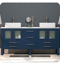 Cambridge Plumbing 8119XLS 71" Free Standing Solid Wood and Porcelain Double Vessel Sink Bathroom Vanity Set in Blue