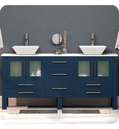 Cambridge Plumbing 8119-XLSF 72" Free Standing Solid Wood and Porcelain Double Vessel Sink Bathroom Vanity Set in Blue