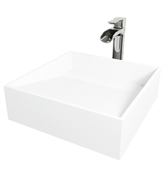 VIGO VGT2037 Starr 15 1/8" Square Matte Stone Vessel Bathroom Sink with Niko Faucet and Pop-Up Drain in Chrome