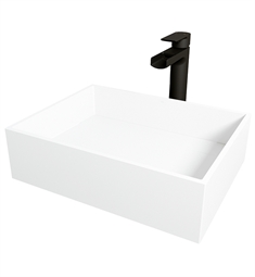 VIGO VGT2038 Montauk 17 1/8" Rectangular Matte Stone Vessel Bathroom Sink with Amada Faucet and Pop-Up Drain in Matte Black
