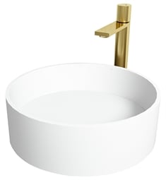 VIGO VGT2032 Montauk 15 1/8" Round Matte Stone Vessel Bathroom Sink with Gotham Faucet and Pop-Up Drain in Matte Brushed Gold
