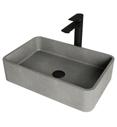 VIGO VGT2031 19 3/4" Rectangular Concreto Stone Vessel Bathroom Sink with Norfolk Faucet and Pop-Up Drain in Matte Black
