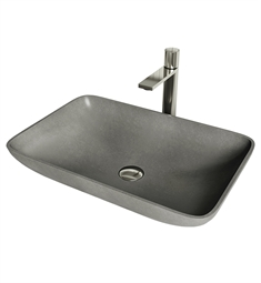 VIGO VGT2025 22 1/4" Rectangular Concreto Stone Vessel Bathroom Sink with Gotham Faucet and Pop-Up Drain in Brushed Nickel