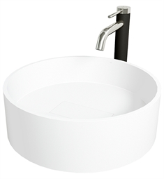 VIGO VGT2034 Bryant 15 1/8" Matte Stone Round Vessel Bathroom Sink in White with Lexington Faucet and Pop-Up Drain in Brushed Nickel