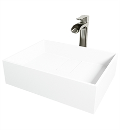 VIGO VGT2039 Bryant 17 1/8" Rectangular Matte Stone Vessel Bathroom Sink with Niko Faucet and Pop-Up Drain in Brushed Nickel