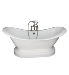 Barclay TKCTDSHB-3 Marshall 72" Cast Iron Freestanding Soaker Tub in White with Finial Metal Lever Handle Tub Filler and Hand Shower