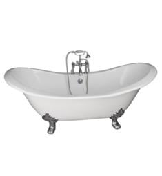 Barclay TKCTDSH-3 Marshall 72" Cast Iron Freestanding Clawfoot Soaker Tub in White with Finial Metal Lever Handle Tub Filler and Hand Shower