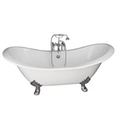 Barclay TKCTDSN-3 Marshall 72" Cast Iron Freestanding Clawfoot Soaker Tub in White with Finial Metal Lever Handle Tub Filler and Hand Shower