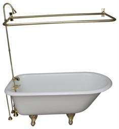 Barclay TKCTR60-2 Bartlett 60 3/4" Cast Iron Freestanding Clawfoot Soaker Tub in White with Metal Lever Handle Tub Filler and D-Shaped Rectangular Shower Rod