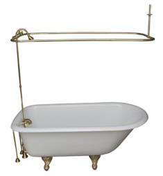 Barclay TKCTR60-3 Bartlett 60 3/4" Cast Iron Freestanding Clawfoot Soaker Tub in White with Metal Lever Handle Tub Filler and Rectangular Shower Rod