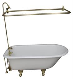 Barclay TKCTR67-2 Brocton 68" Cast Iron Freestanding Clawfoot Soaker Tub in White with Metal Lever Handle Tub Filler and Rectangular Shower Unit