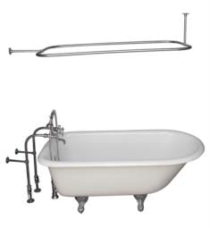 Barclay TKCTRN54-10 Antonio 54" Cast Iron Freestanding Clawfoot Soaker Tub in White with Finial Metal Lever Handle Tub Filler and 48" Rectangular Shower Rod