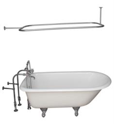 Barclay TKCTRN54-12 Antonio 54" Cast Iron Freestanding Clawfoot Soaker Tub in White with Metal Cross Handle Tub Filler and 48" Rectangular Shower Rod