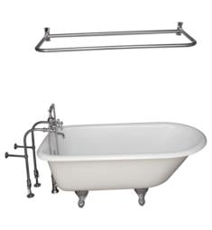 Barclay TKCTRN54-13 Antonio 54" Cast Iron Freestanding Clawfoot Soaker Tub in White with Finial Metal Lever Handle Tub Filler and 48" D-Shaped Shower Rod