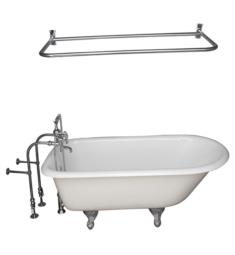 Barclay TKCTRN54-14 Antonio 54" Cast Iron Freestanding Clawfoot Soaker Tub in White with Metal Lever Handle Tub Filler and 48" D-Shaped Shower Rod