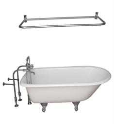 Barclay TKCTRN54-15 Antonio 54" Cast Iron Freestanding Clawfoot Soaker Tub in White with Metal Cross Handle Tub Filler and 48" D-Shaped Shower Rod