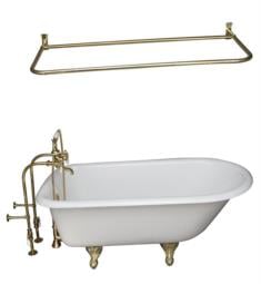 Barclay TKCTRN54-5 Antonio 54" Cast Iron Freestanding Clawfoot Soaker Tub in White with Porcelain Lever Handle Tub Filler and 48" D-Shaped Shower Rod