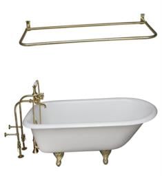 Barclay TKCTRN54-6 Antonio 54" Cast Iron Freestanding Clawfoot Soaker Tub in White with Metal Cross Handle Tub Filler and 48" D-Shaped Shower Rod