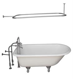 Barclay TKCTRN60-10 Bartlett 60 3/4" Cast Iron Freestanding Clawfoot Soaker Tub in White with Finial Metal Lever Handle Tub Filler and 54" Rectangular Shower Rod