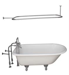 Barclay TKCTRN60-11 Bartlett 60 3/4" Cast Iron Freestanding Clawfoot Soaker Tub in White with Metal Lever Handle Tub Filler and 54" Rectangular Shower Rod