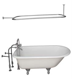 Barclay TKCTRN60-12 Bartlett 60 3/4" Cast Iron Freestanding Clawfoot Soaker Tub in White with Metal Cross Handle Tub Filler and 54" Rectangular Shower Rod