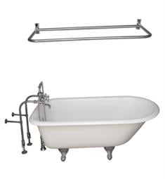 Barclay TKCTRN60-13 Bartlett 60 3/4" Cast Iron Freestanding Clawfoot Soaker Tub in White with Finial Metal Lever Handle Tub Filler and 54" D-Shaped Shower Rod