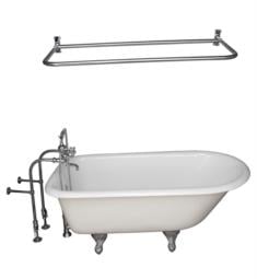 Barclay TKCTRN60-15 Bartlett 60 3/4" Cast Iron Freestanding Clawfoot Soaker Tub in White with Metal Cross Handle Tub Filler and 54" D-Shaped Shower Rod
