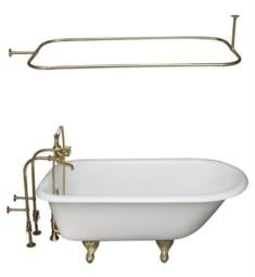 Barclay TKCTRN60-4 Bartlett 60 3/4" Cast Iron Freestanding Clawfoot Soaker Tub in White with Metal Cross Handle Tub Filler and 54" Rectangular Shower Rod
