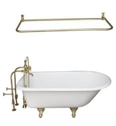 Barclay TKCTRN60-5 Bartlett 60 3/4" Cast Iron Freestanding Clawfoot Soaker Tub in White with Porcelain Lever Handle Tub Filler and 54" D-Shaped Shower Rod
