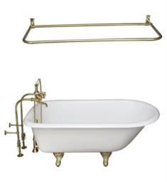 Barclay TKCTRN60-6 Bartlett 60 3/4" Cast Iron Freestanding Clawfoot Soaker Tub in White with Metal Cross Handle Tub Filler and 54" D-Shaped Shower Rod