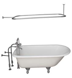 Barclay TKCTRN67-12 Brocton 68" Cast Iron Freestanding Clawfoot Soaker Tub in White with Metal Cross Handle Tub Filler and Rectangular Shower Rod