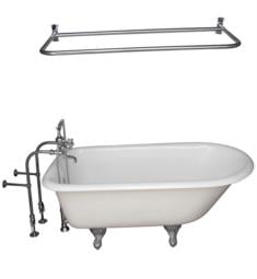 Barclay TKCTRN67-15 Brocton 68" Cast Iron Freestanding Clawfoot Soaker Tub in White with Metal Cross Handle Tub Filler and D-Shaped Shower Rod