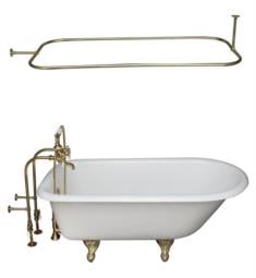 Barclay TKCTRN67-3 Brocton 68" Cast Iron Freestanding Clawfoot Soaker Tub in White with Porcelain Lever Handle Tub Filler and Rectangular Shower Rod