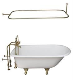 Barclay TKCTRN67-4 Brocton 68" Cast Iron Freestanding Clawfoot Soaker Tub in White with Metal Cross Handle Tub Filler and Rectangular Shower Rod