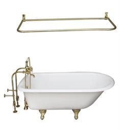 Barclay TKCTRN67-5 Brocton 68" Cast Iron Freestanding Clawfoot Soaker Tub in White with Porcelain Lever Handle Tub Filler and D-Shaped Shower Rod