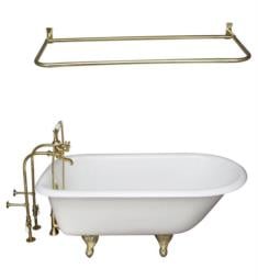 Barclay TKCTRN67-6 Brocton 68" Cast Iron Freestanding Clawfoot Soaker Tub in White with Metal Cross Handle Tub Filler and D-Shaped Shower Rod