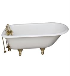 Barclay TKCTR60-PB9 Bartlett 60 3/4" Cast Iron Freestanding Clawfoot Soaker Tub in White with Porcelain Lever Handle Tub Filler and Hand Shower in Polished Brass