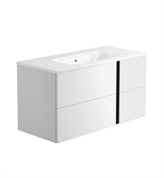 LaToscana VEL7630OPT1 Ameno Vertical 39 3/8" Wall Mount Single Bathroom Vanity with Two Soft Closing Drawers and Glossy white Sink Top with Vertical Black Grip