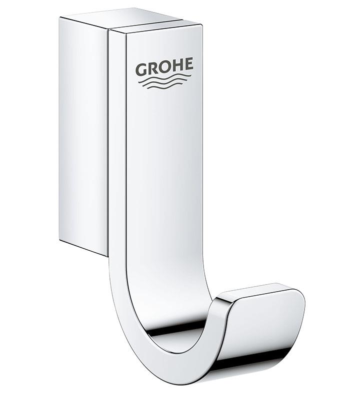 2 x Grohe Essentials Cube Bathroom Robe Hook Chrome Modern Wall Mounted 40511001 
