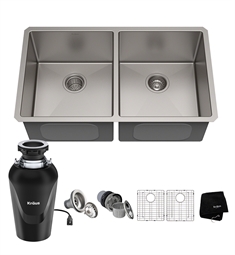 Kraus KHU102-33-100-75MB Standart Pro 32 3/4" Double Bowl Undermount Stainless Steel Kitchen Sink in Satin with WasteGuard Continuous Feed Garbage Disposal and Accessories