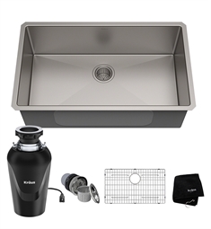 Kraus KHU100-32-100-75MB Standart Pro 32" Single Bowl Undermount Stainless Steel Kitchen Sink in Satin with WasteGuard Continuous Feed Garbage Disposal and Accessories
