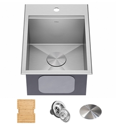 Kraus KWT311-15-316 Kore 15" Single Bowl Drop-in Stainless Steel Bar Kitchen Sink in Satin with Accessories