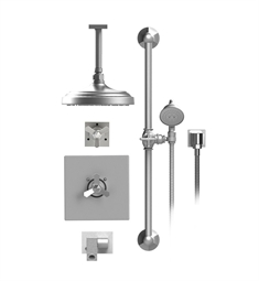 Rubinet 28HXC Hexis Temperature Control Tub & Shower with Two Way Diverter & Shut-Off, Handheld Shower, Bar, Integral Supply, Wall Mount Bidet/Foot Rinse and Ceiling Mount 7 3/4" Shower Head & Arm