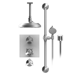 Rubinet 42HXL Hexis Temperature Control Shower with Ceiling Mount 7 3/4" Shower Head, Bar, Integral Supply & Hand Held Shower