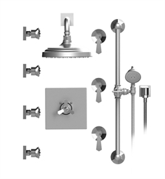 Rubinet 46HXL Hexis Temperature Control Shower with Wall Mount 7 3/4" Shower Head, Bar, Integral Supply, Hand Held Shower & Four Body Sprays